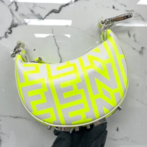 FENDI  X MARC JACOBS NEON YELLOW FENDIGRAPHY CLUTCH BAG PRINTED LEATHER NANO